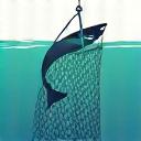 Icon showing a fish safely escaping a net.